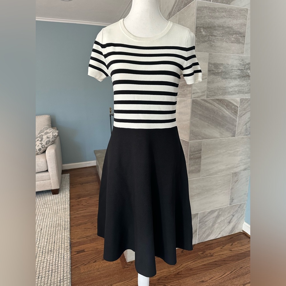 NWT Talbots nautical stripe knit fit and flare dress, size Small Petite